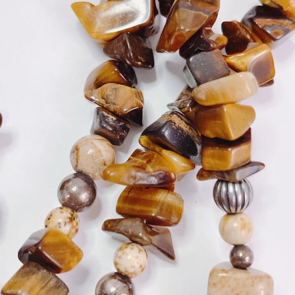 VTG Signed Relios Sterling Silver Tiger’s Eye Jasper Southwestern Necklace Boho - Picture 4 of 11